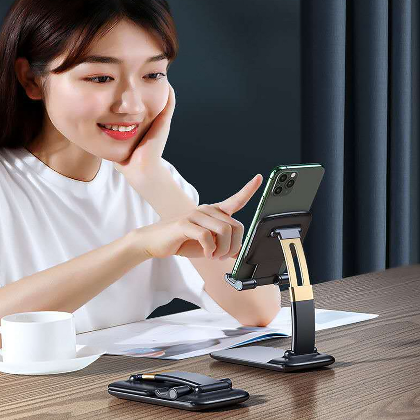 portable universal mobile stand for office kitchen travel, lightweight foldable mobile phone holder table top