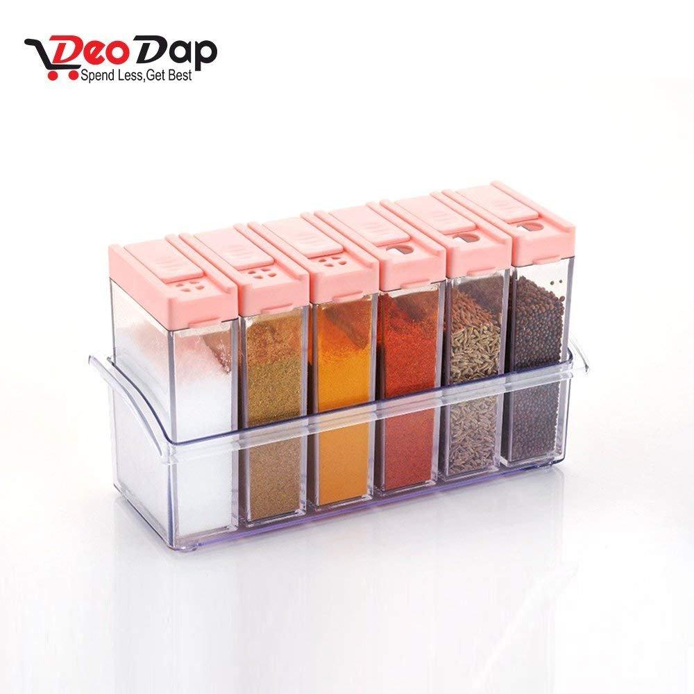 Plastic spice jars set with various colors and sizes. spice jar set, plastic spice container, airtight cereal dispenser, 6 pcs kitchen storage jars, BPA free spice storage, modular spice box, masala container set