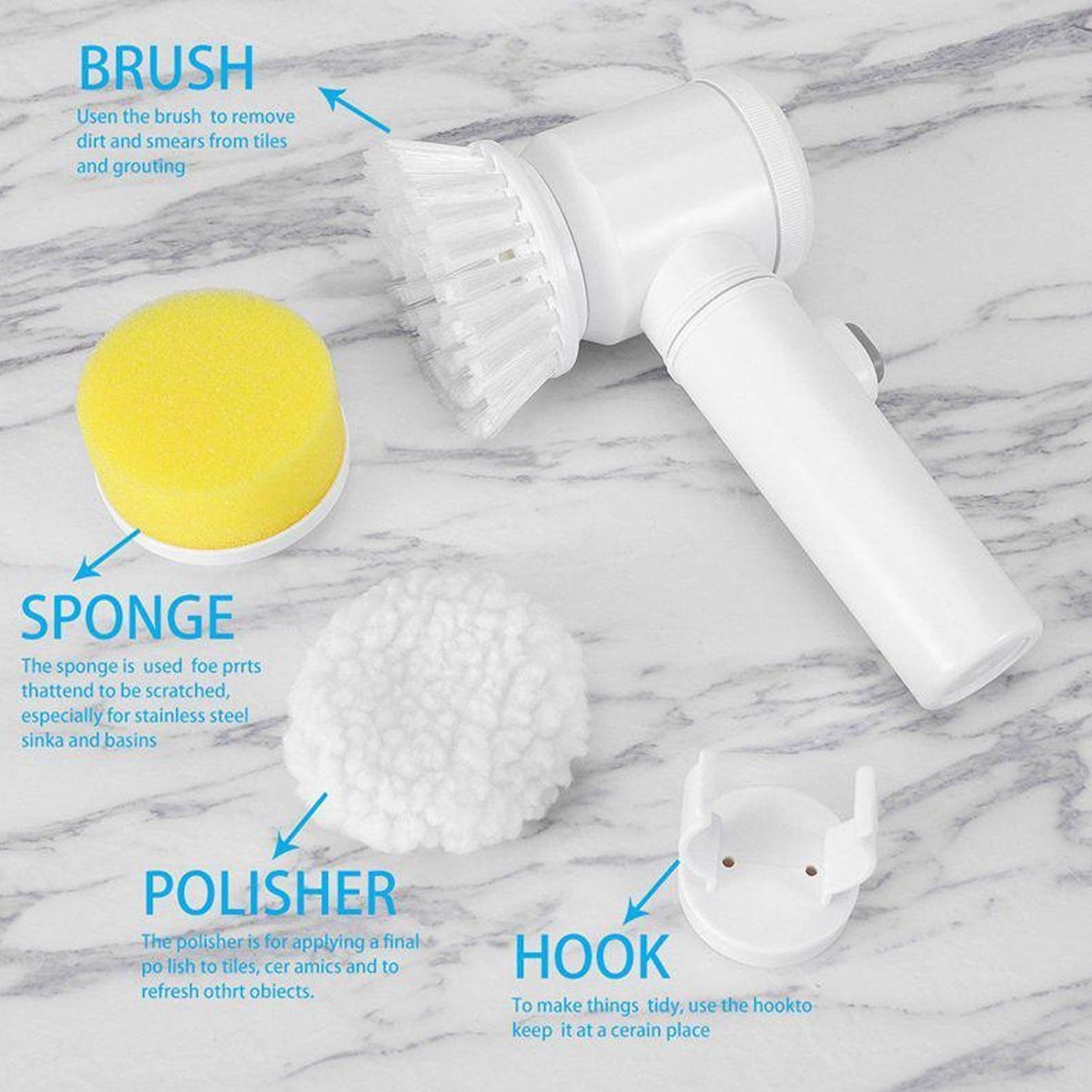 5 in 1 electric spin scrubber for kitchen and bathroom,