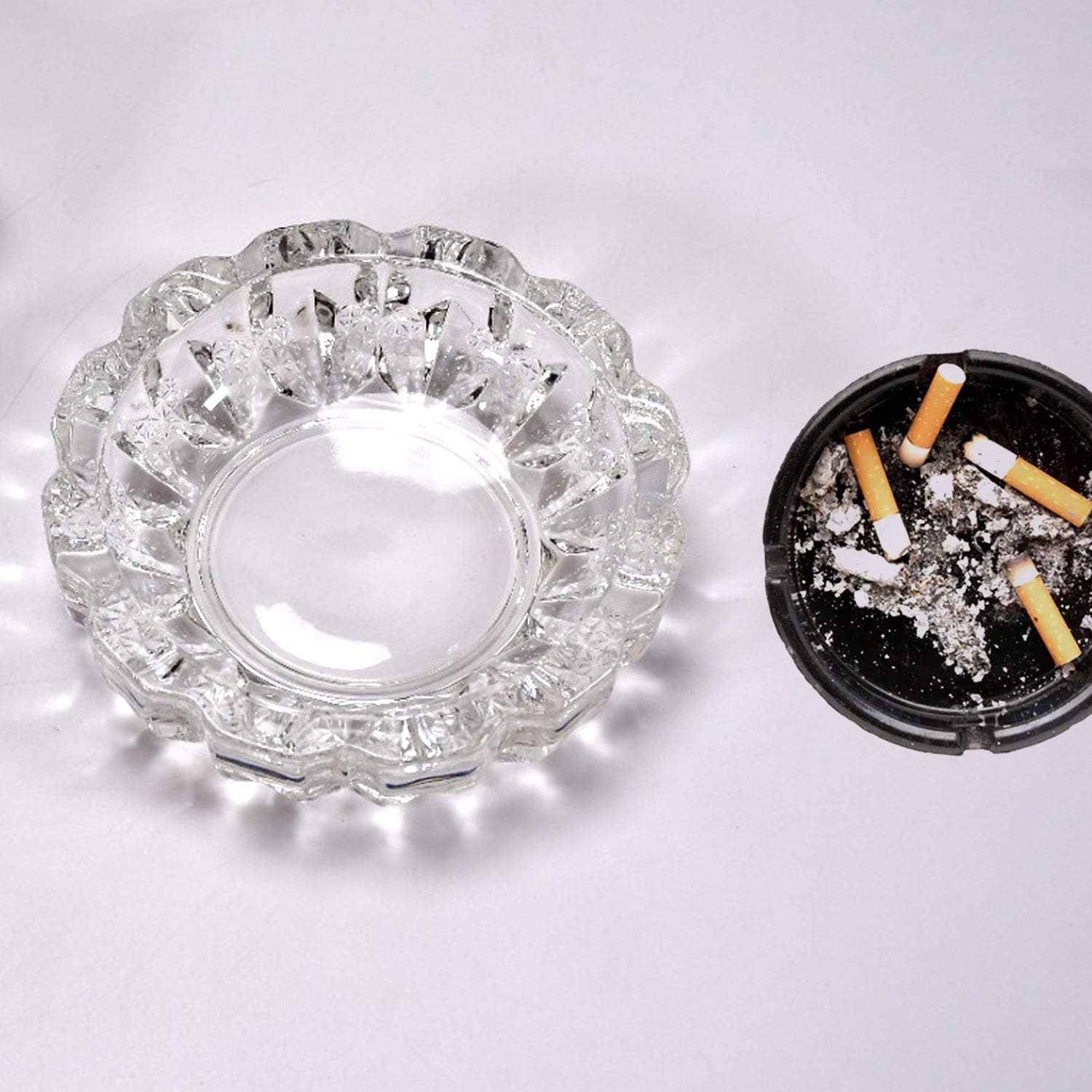 decorative crystal ashtray for center table, premium glass ashtray for smoking area, round designer ashtray for stylish interiors, crystal ashtray for home bar and office desk, elegant glass ashtray gift for smokers, transparent ashtray with heavy crystal design, high-quality round ashtray for cigar lovers