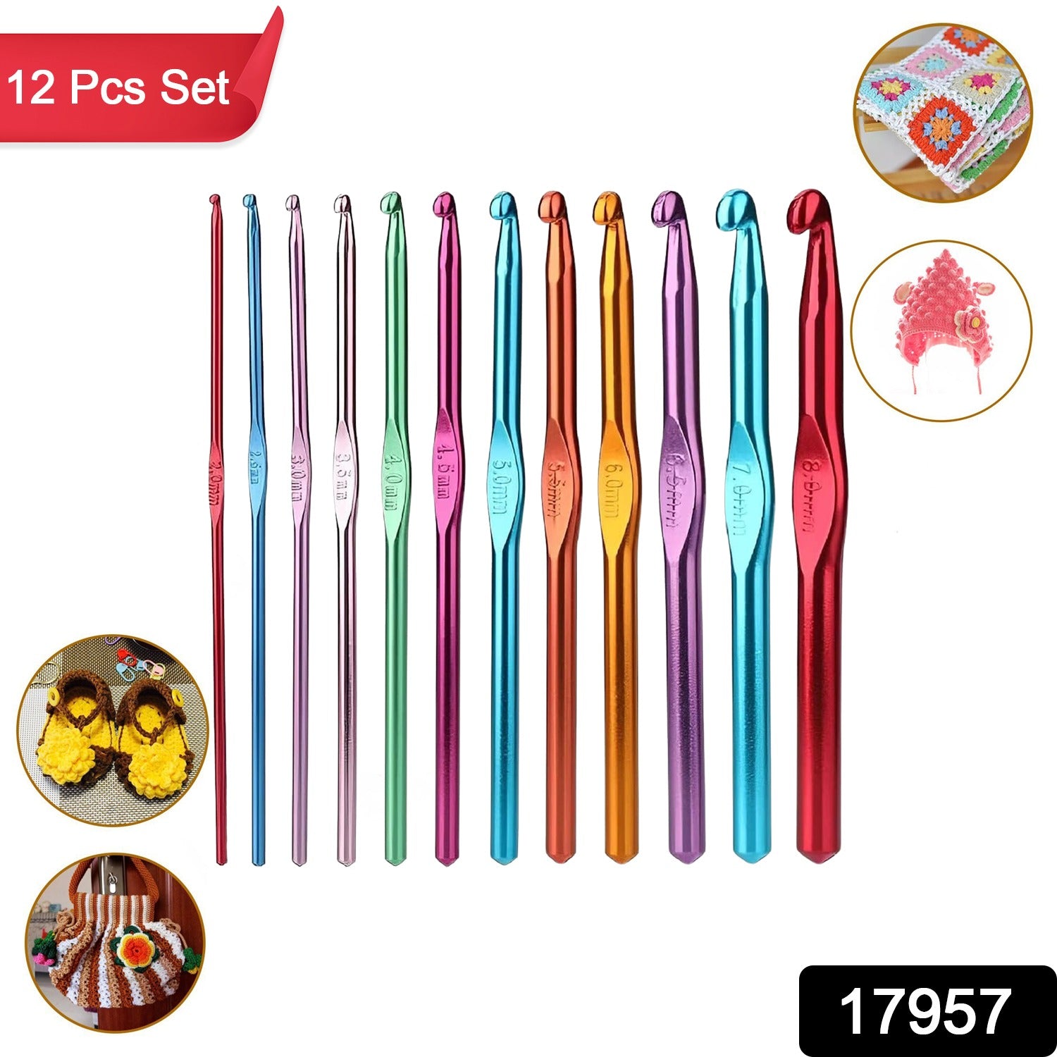 aluminium knitting needles, aluminium crochet hooks, multicolor knitting needles, crochet hook set, knitting needles set, metal knitting needles, wool craft needles, DIY knitting set