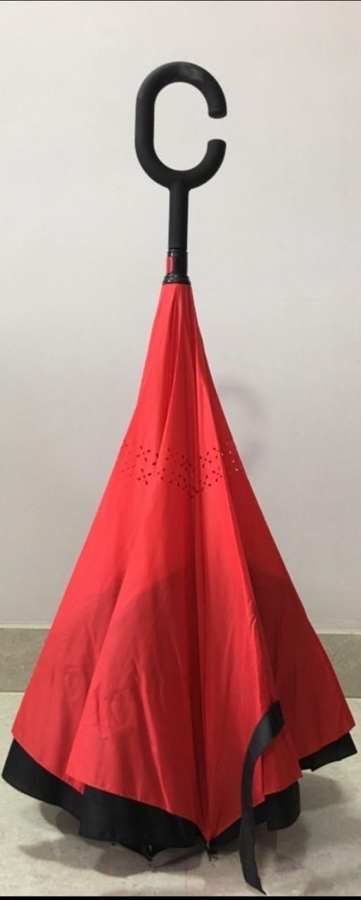 foldable inverted umbrella with double layer design, durable reversible umbrella with no drip feature, portable double layer umbrella for men and women, inverted umbrella with comfortable c-shape handle, no drip foldable umbrella for daily use India, double layer rain umbrella for men women India, reversible umbrella with ergonomic handle and no drip