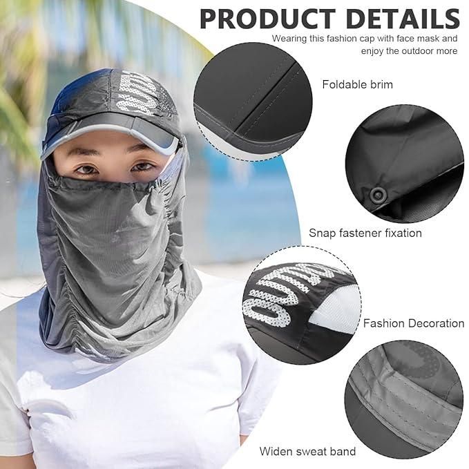 UV protection lightweight outdoor cap women, sun protection cap with detachable mask for women, breathable cotton mask sun cap women, women’s outdoor sun cap with detachable mask, lightweight sun cap with cotton face mask women