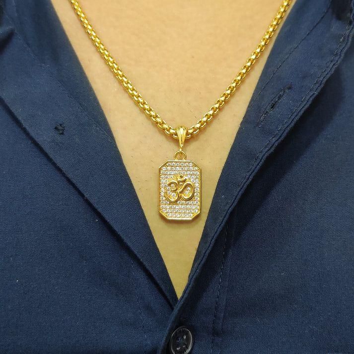 gold plated om diamond pendant and chain for men spiritual pendant with chain, buy gold plated om pendant necklace with diamond online india, men’s spiritual om pendant with gold plated chain, diamond studded om pendant chain for men, religious gold plated om locket necklace for men, spiritual jewelry om pendant with chain for men, stylish gold plated om pendant with diamond stones for men, om symbol pendant necklace with gold plated chain, men’s religious diamond om pendant with chain,
