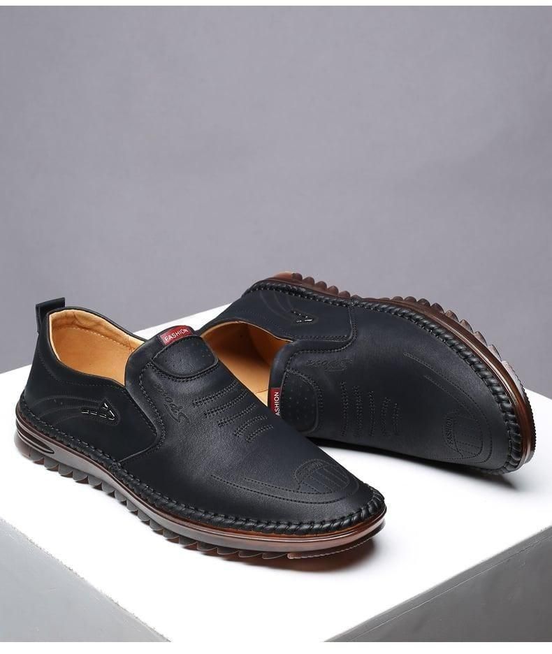 Men’s black leather casual shoes, soft slip-on black shoes men, leather daily wear shoes men, comfortable slip-on office shoes men,