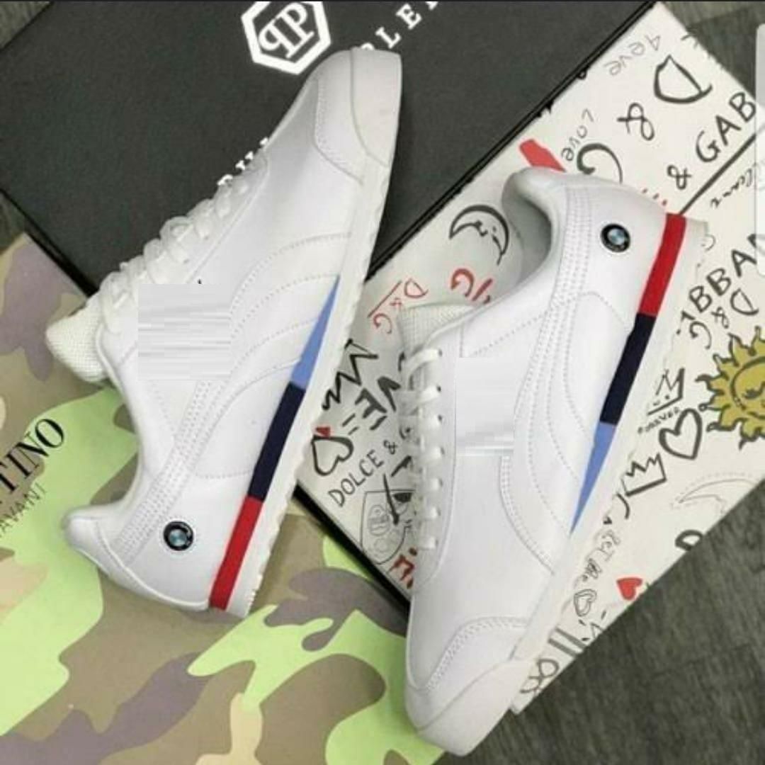 Puma white lace-up sneakers men, comfortable white daily wear shoes men
