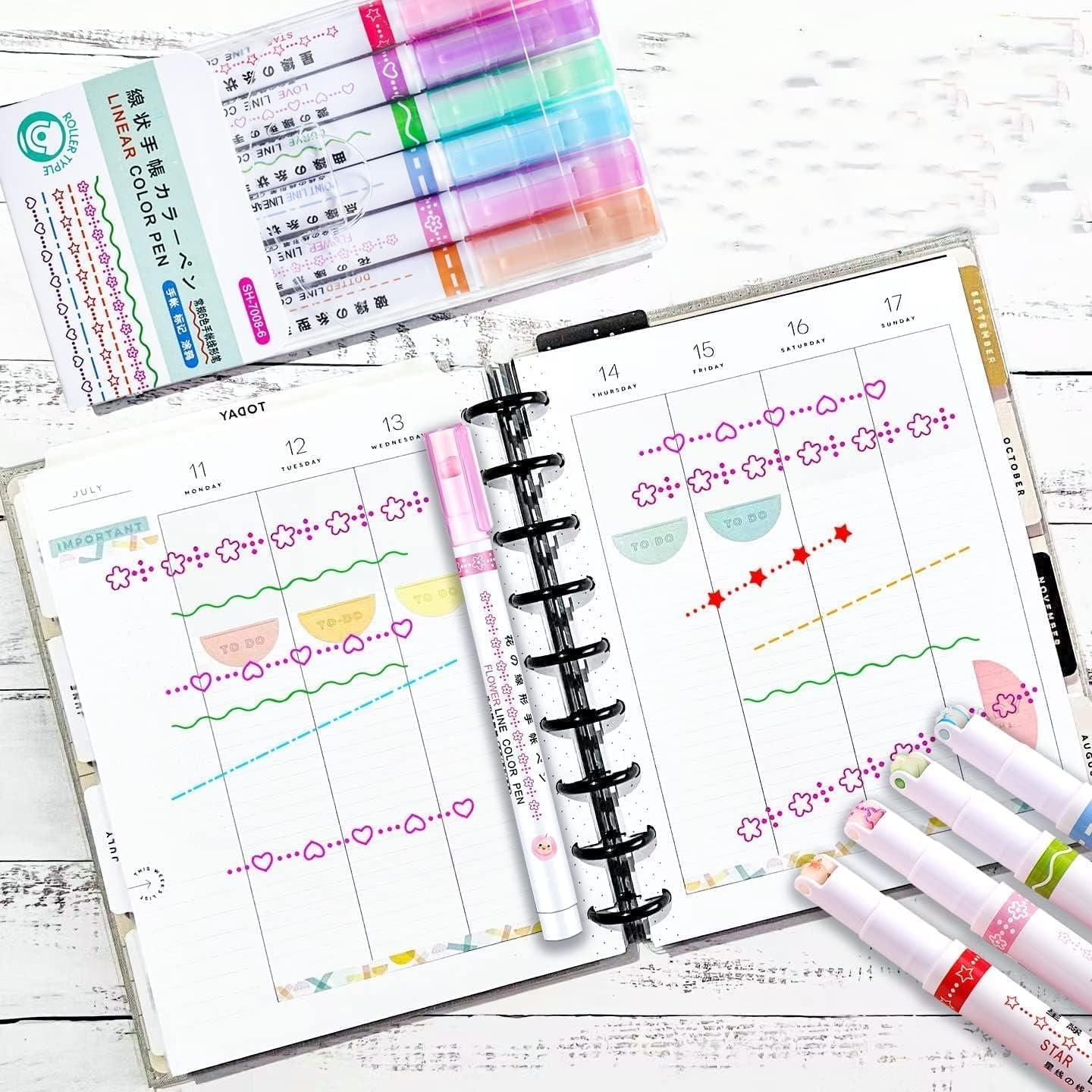 roller pens for decorative writing and sketching, vibrant color curve markers for kids projects, artistic pens set for journaling and notes,