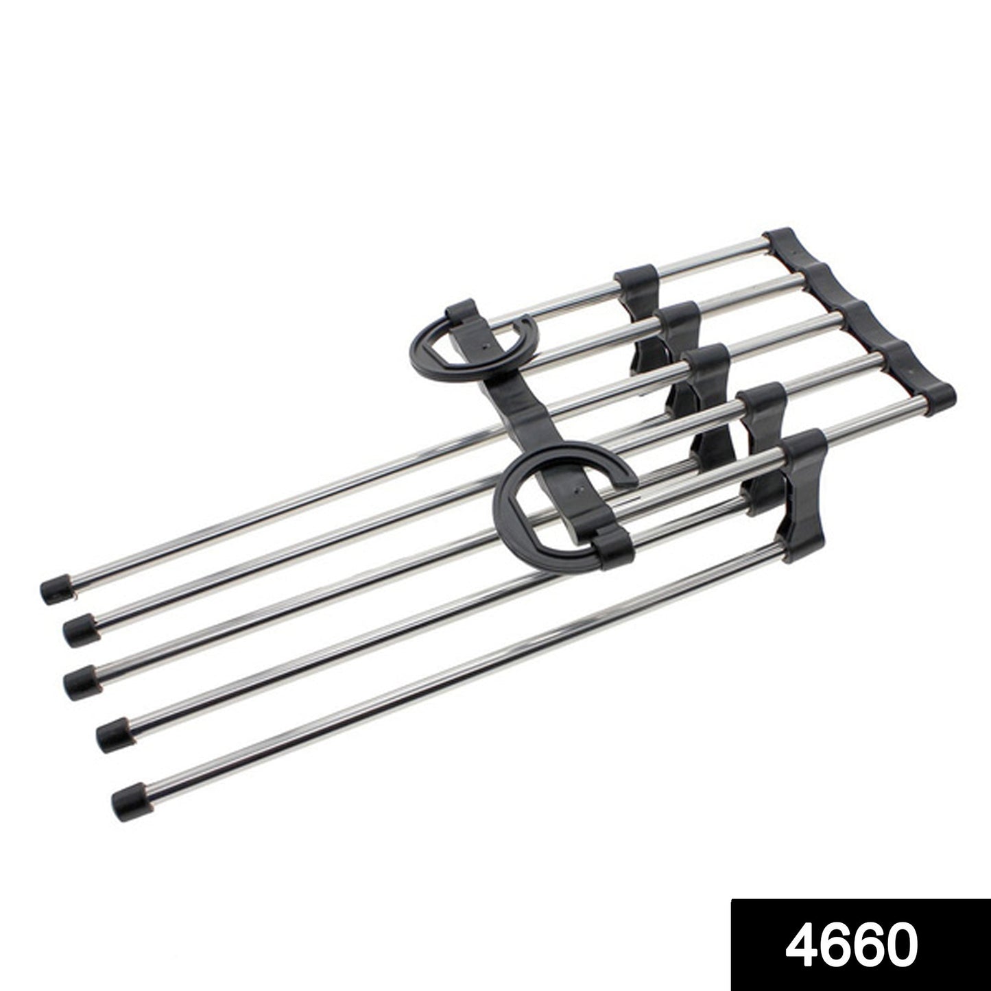 Multi-functional pants hanger with adjustable features for organizing. multi-layer pants hanger, 5 in 1 trouser hanger, folding pants rack, closet space saver, stainless steel pants hanger, travel trouser hanger, wardrobe organizer