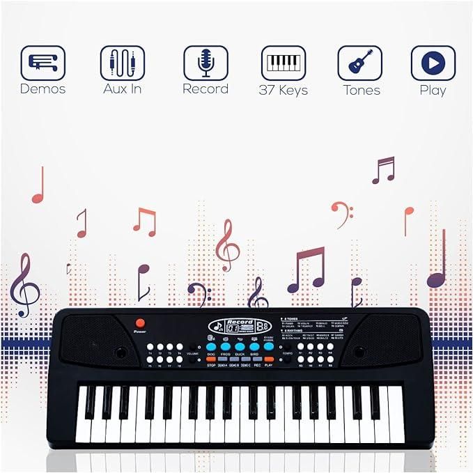 kids piano keyboard with USB cable and mic, sound recording function piano toy for children, musical keyboard toy with microphone for kids, piano toy with USB connectivity and sound effects, fun learning piano toy with mic and USB, electronic keyboard piano toy for toddlers, portable keyboard piano toy with music recording, children's keyboard toy with microphone and sound play, USB piano toy with built-in mic for kids