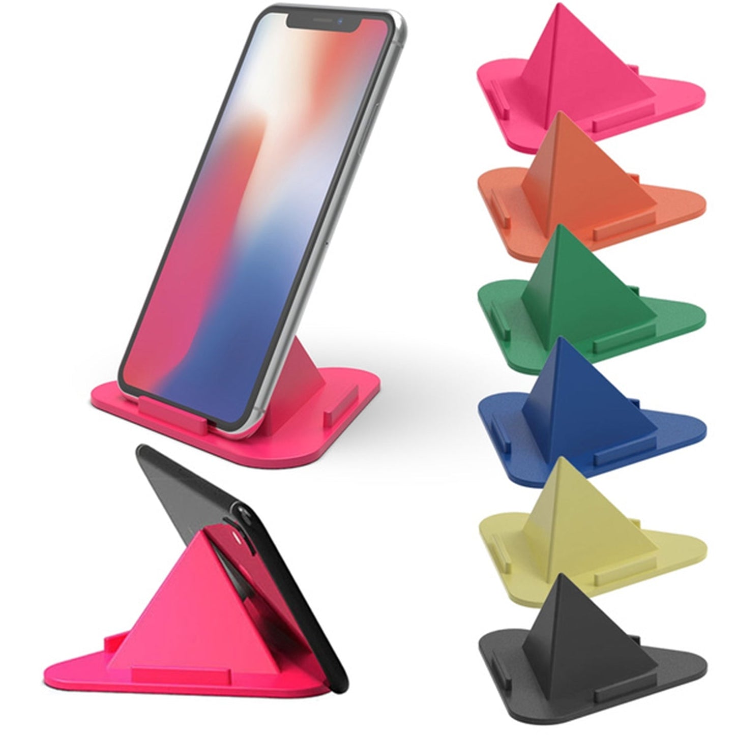 compact portable pyramid phone holder pack of two, adjustable pyramid mobile stand for video calls