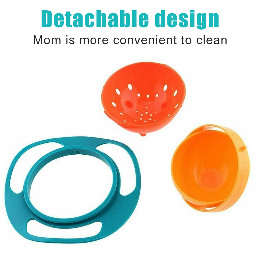 Portable gyro bowl with non-spill feature, rotating design for mess-free toddler feeding. gyro bowl for kids, spill proof toddler bowl, rotating baby snack bowl, kids feeding dish, anti spill gyro bowl, 360 degree snack bowl, baby feeding utensil