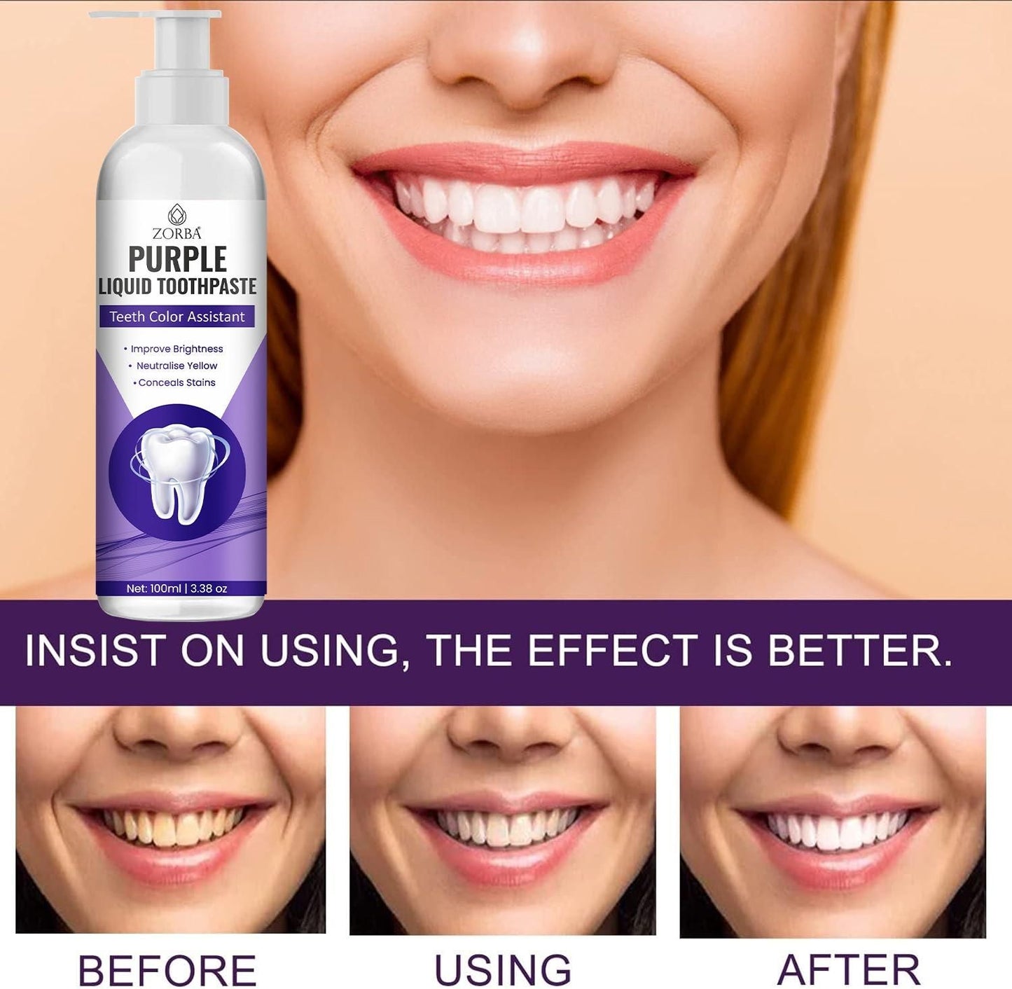 purple toothpaste India, teeth whitening toothpaste India, color corrector toothpaste, liquid toothpaste for men and women, ZORBA toothpaste India, brightening toothpaste India, yellow teeth remover toothpaste, deep clean toothpaste India, toothpaste for white teeth, purple gel toothpaste India