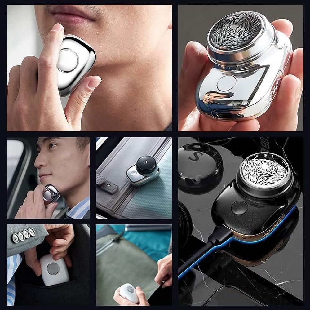 portable rechargeable grooming razor, steel body electric shaver, compact men’s shaving razor, cordless electric shaver for travel, rechargeable men’s grooming tool, electric beard trimmer mini size, portable face shaver for men, rechargeable steel body razor, men’s cordless electric shaver
