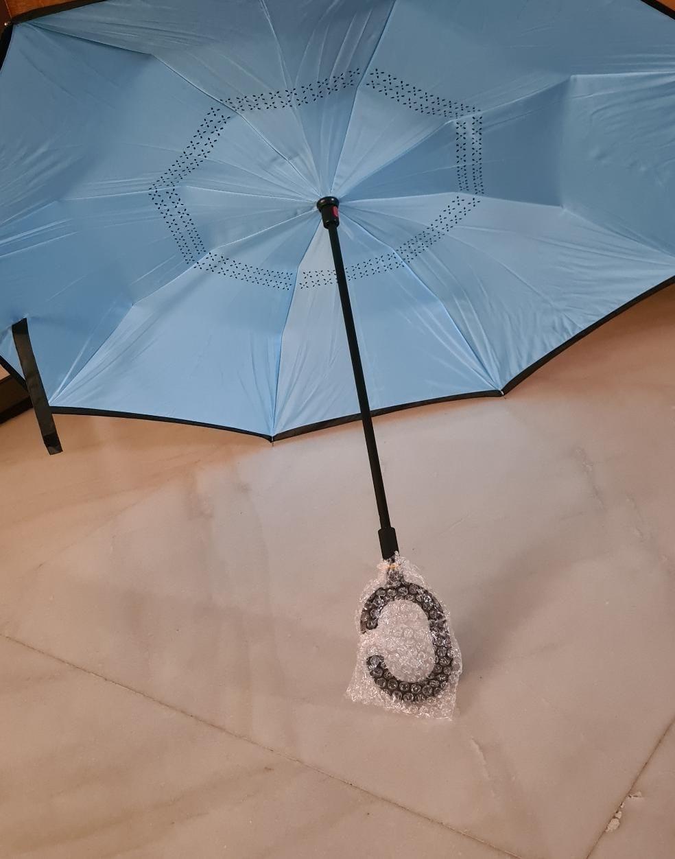 inverted rain umbrella, reversible foldable umbrella, no drip foldable umbrella, double layer rain umbrella, c-handle umbrella India,