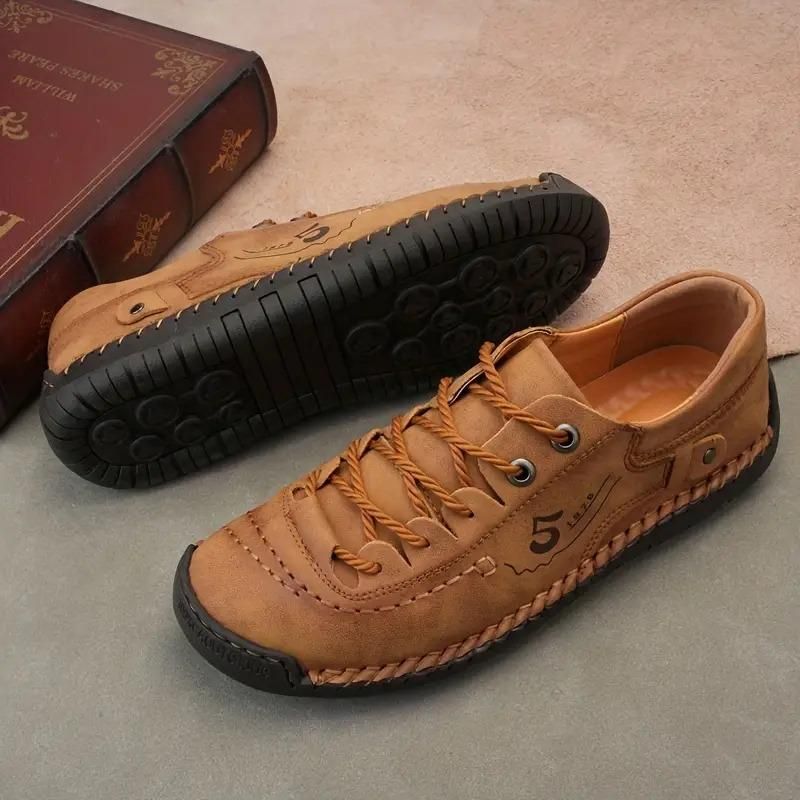 tan synthetic leather shoes for men, lightweight casual shoes with rubber sole men, men’s tan leather look synthetic shoes, comfortable synthetic leather casual shoes men, durable rubber sole shoes tan color men,