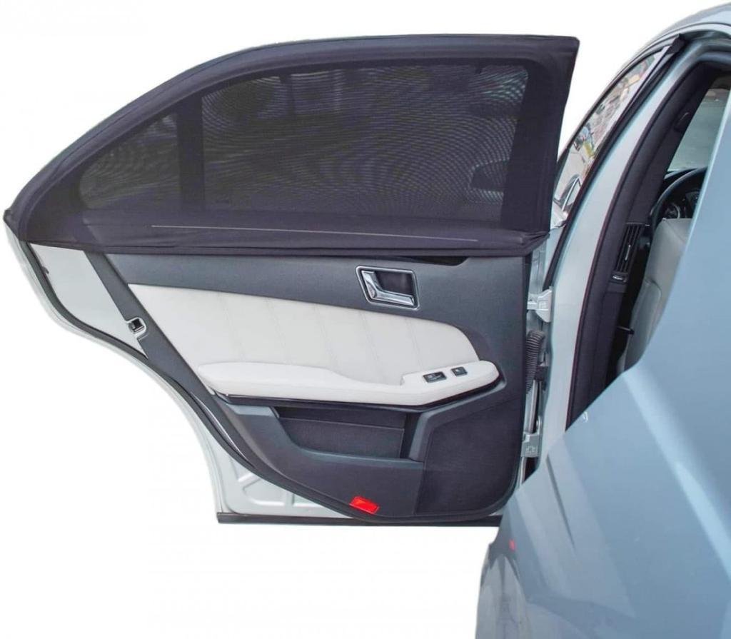 universal compatible car side window sun shade pullover UV protection mesh curtain net pack of 4, best car side window sunshade with UV protection India, universal fit mesh sunshade net for car windows, pack of 4 car window sunshade pullover for UV blocking,