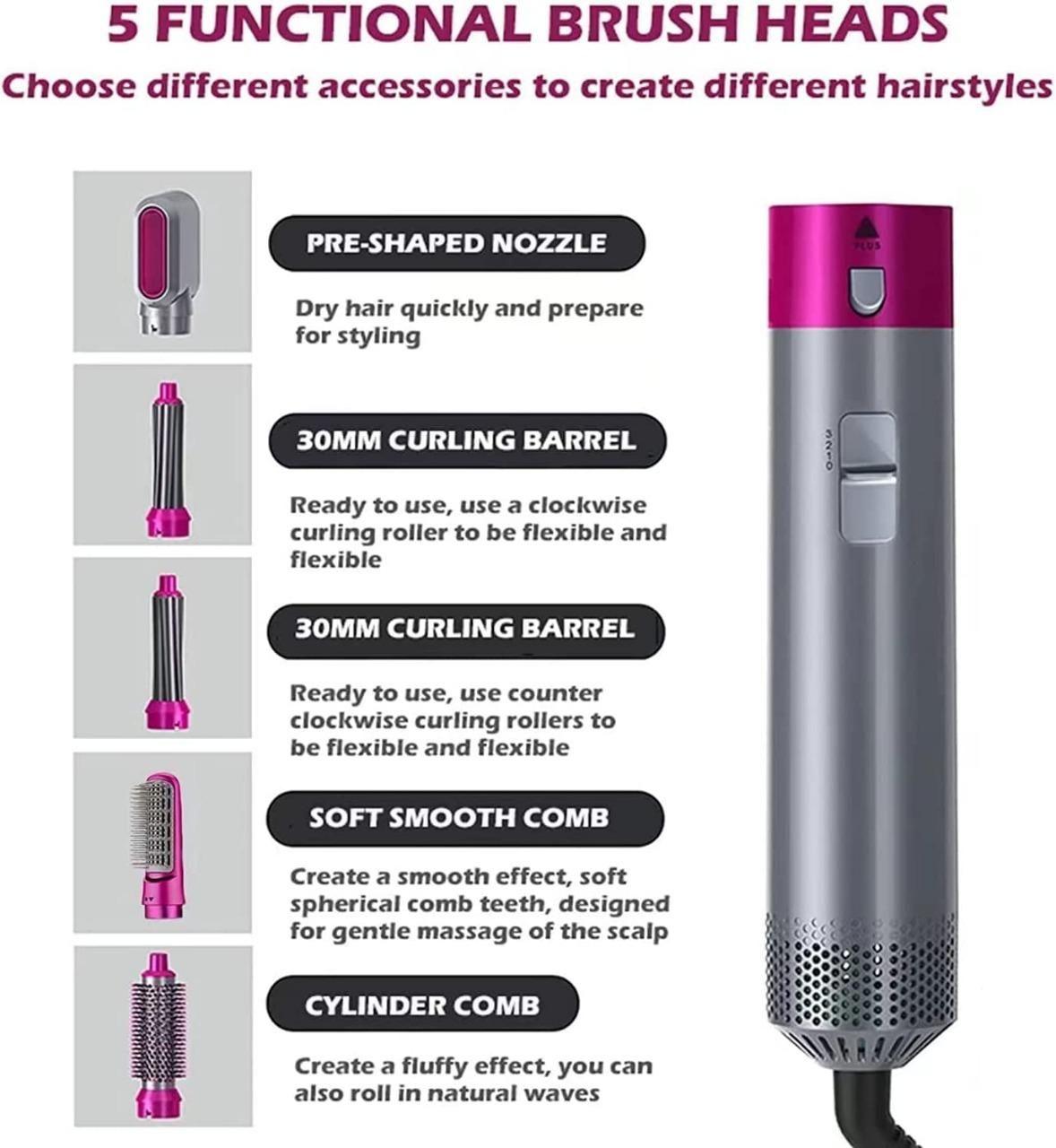 multifunctional hair styling tool with negative ion technology, 5 in 1 hair dryer styling tool for drying curling and styling, detachable head hair dryer and curler set for versatile styling,