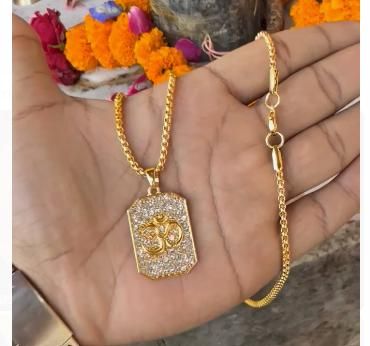 spiritual om pendant with gold plated chain, men’s gold plated om locket necklace, diamond studded om pendant for men, gold plated spiritual pendant chain, om symbol pendant with chain for men, diamond om pendant gold plated jewelry, men’s spiritual om necklace with chain, stylish gold plated om pendant for men, religious om pendant with chain