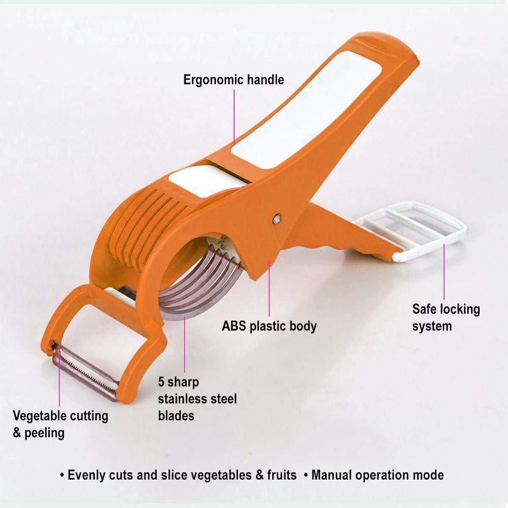 Peeler and cutter for vegetables, plastic vegetable cutter, veg cutter with peeler, multi cutter for kitchen, white blue vegetable chopper, stainless steel blade cutter, ABS plastic cutter