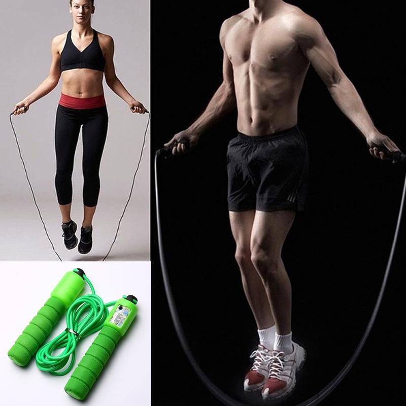 Skipping rope with digital counter for workout routines. electronic counting skipping rope, digital jump rope with counter, fitness skipping rope for weight loss, foam handle skipping rope, adjustable 9ft jump rope