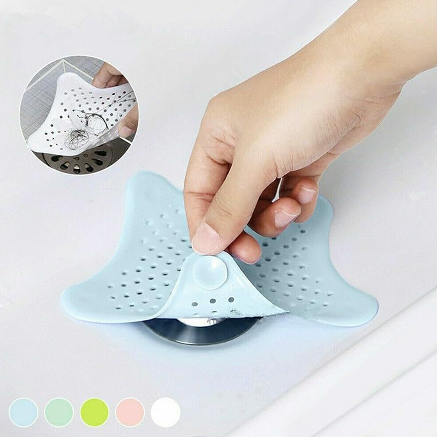 Drain strainer in star shape for kitchen or bathroom, star shape drain filter, hair catcher for sink, suction cup drain strainer, bathroom sink hair stopper, kitchen sink strainer, drain cover trap