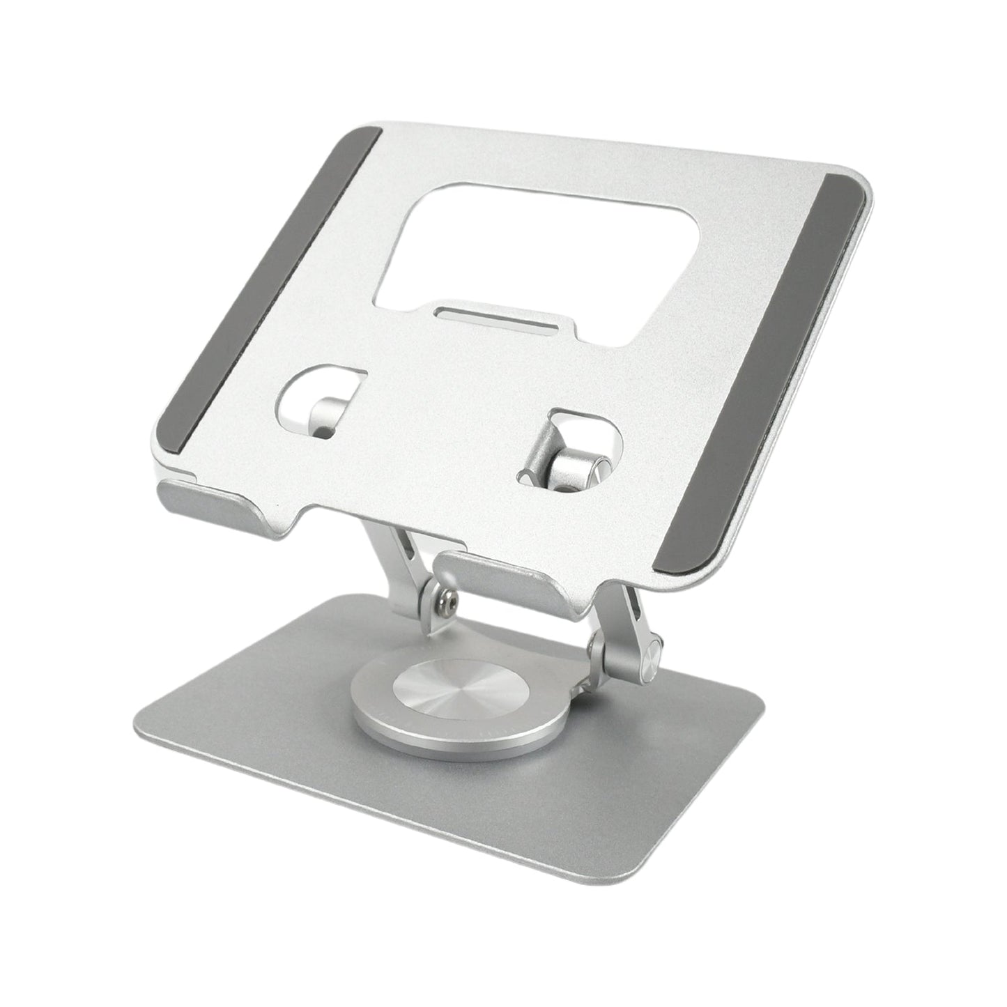 universal tablet stand with ergonomic design and metal body, portable rotating tablet mount for reading and video calls, foldable aluminum tablet stand for study and work-from-home setup, sturdy tablet holder with adjustable angles and sleek finish