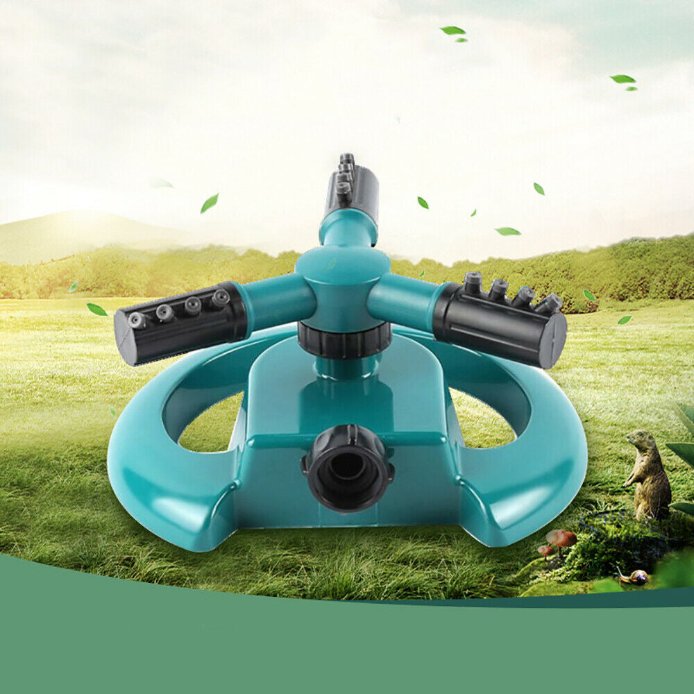 Durable rotating sprinkler system for yard and garden use, 360 degree garden sprinkler, rotating lawn sprinkler, 3 arm water sprinkler, automatic garden sprayer, irrigation tool, hose pipe sprinkler, ABS lawn sprinkler, summer water play tool, yard watering system, flowerbed irrigation sprinkler