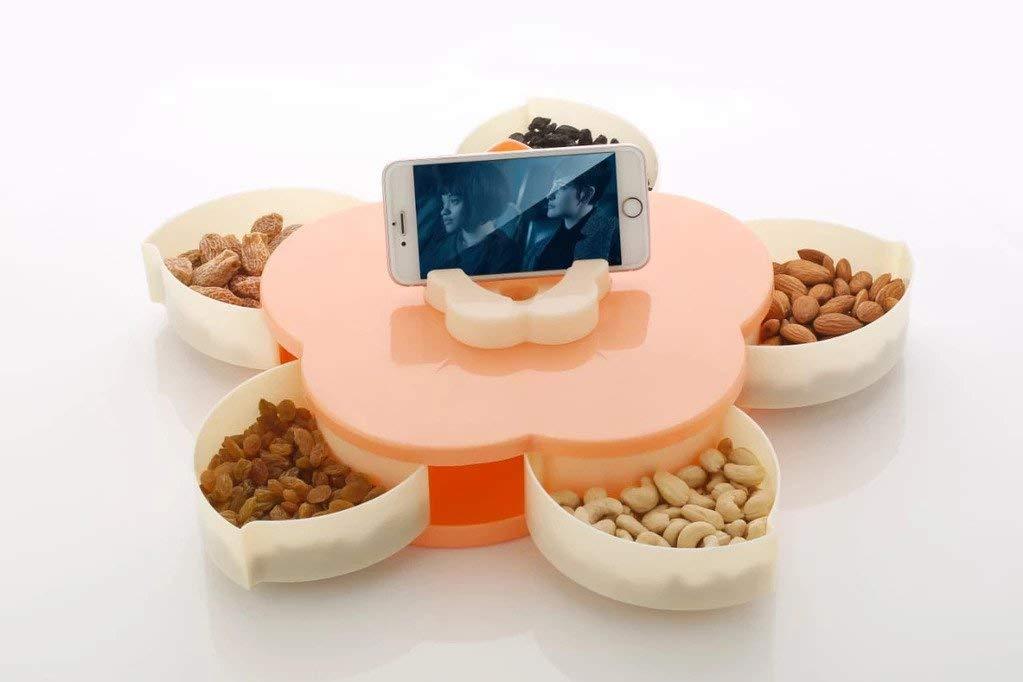 Innovative smart candy box for better storage. smart candy box, rotating snack box, dry fruit storage container, 5-grid candy organizer, petal-shaped snack box, ABS snack box, twist open candy box