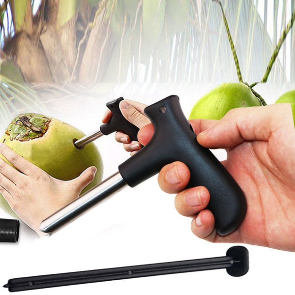 Coconut opener with ergonomic handle, coconut opener tool, stainless steel coconut driller, tender coconut cutter, coconut water straw opener, easy coconut drill tool, kitchen coconut opener