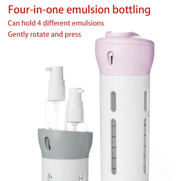 Refillable travel container set with 4 items, travel dispenser bottle, 4-in-1 travel bottle, leak-proof cosmetic container, refillable travel bottles, multicolor travel kit, travel toiletry bottle