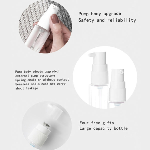 Multi-bottle travel dispenser set, travel dispenser bottle, 4-in-1 travel bottle, leak-proof cosmetic container, refillable travel bottles, multicolor travel kit, travel toiletry bottle