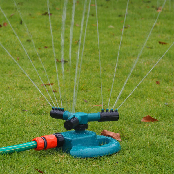 3-arm rotating sprinkler with adjustable water flow. 360 degree garden sprinkler, rotating lawn sprinkler, 3 arm water sprinkler, automatic garden sprayer, irrigation tool, hose pipe sprinkler, ABS lawn sprinkler, summer water play tool, yard watering system, flowerbed irrigation sprinkler