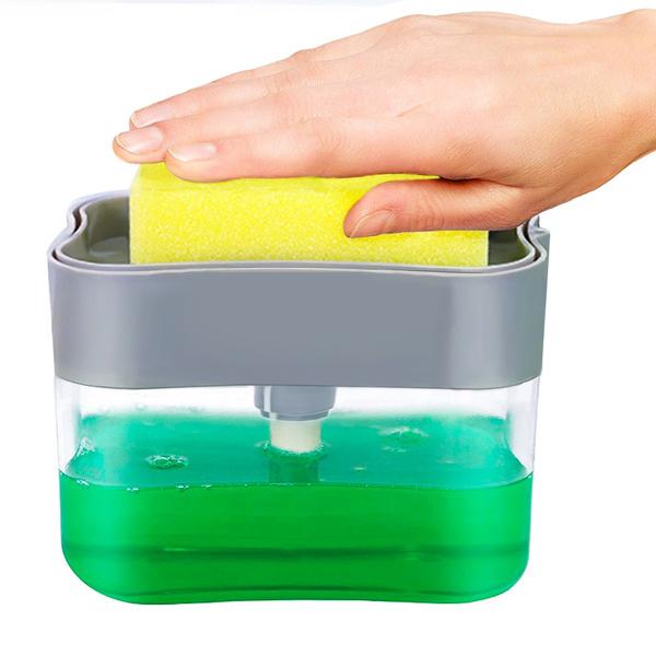 Countertop soap dispenser with sponge holder. kitchen soap dispenser, sponge holder, 2-in-1 soap caddy, dishwashing soap pump, sink soap dispenser, soap dispenser with tray, kitchen sink organizer