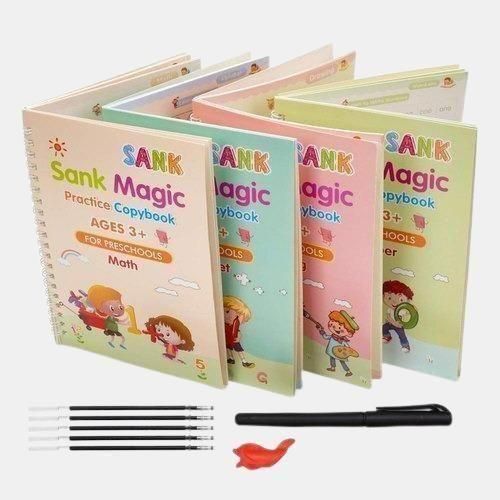 reusable handwriting tracing books for kids, Sank magic copybook with pen grip and refills, kids handwriting practice books set, magic tracing books for early learning, reusable copybook set for children, Sank tracing book for alphabet and numbers, handwriting improvement book for kids, Sank magic writing book for kids, reusable tracing practice copybook set