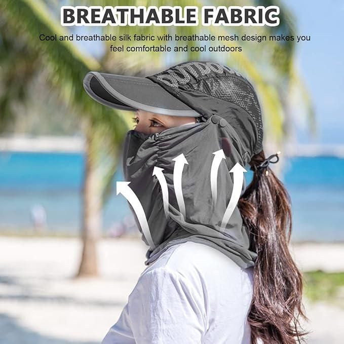 sun cap with detachable cotton face mask women, lightweight UV protection sun cap women, outdoor cap with detachable face mask cotton, women’s sun cap with removable face mask, cotton face mask attached sun cap women,