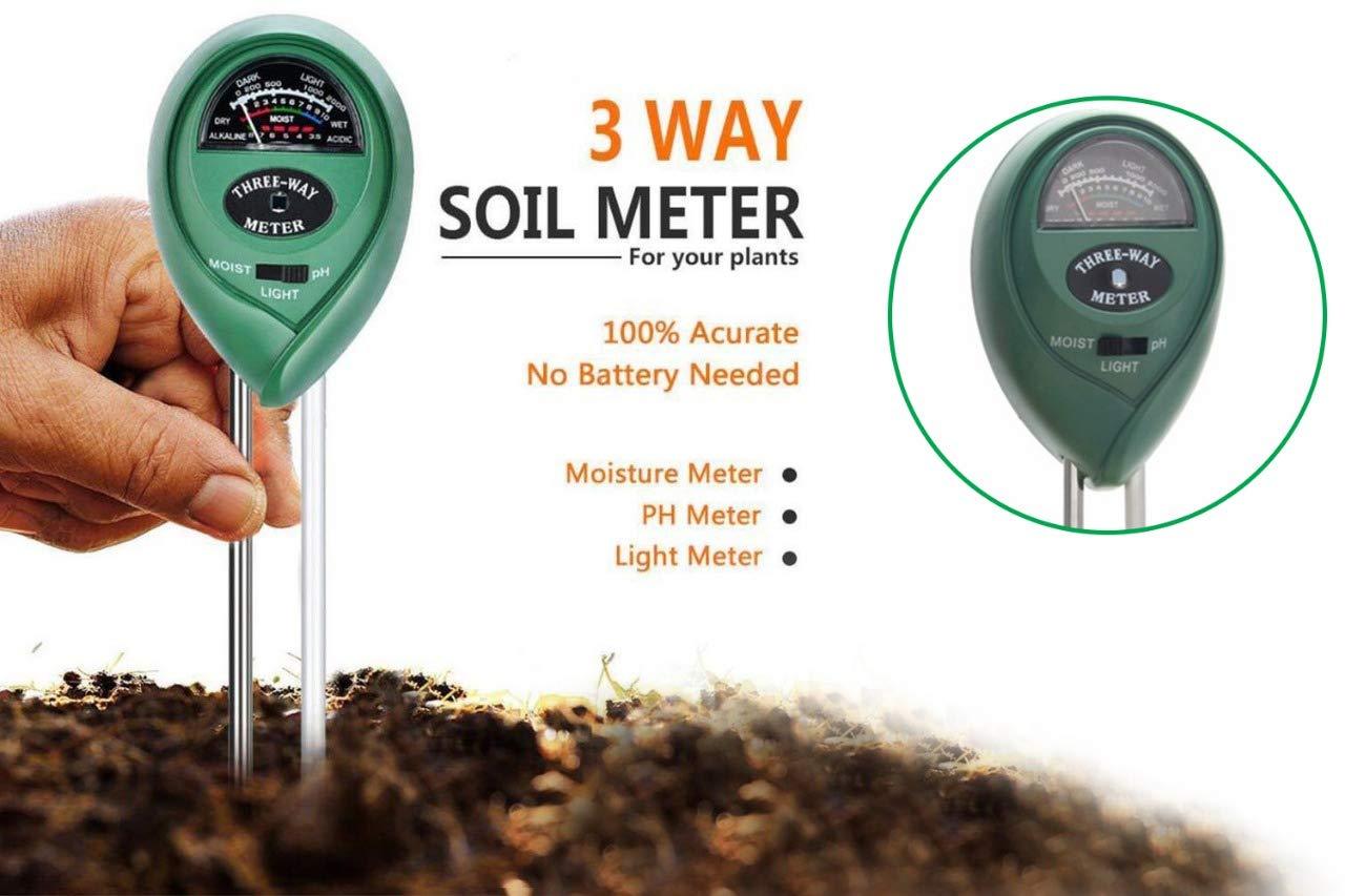 Soil moisture tester with pH and light measurement. soil moisture meter, 3-in-1 soil tester, plant pH sensor, garden soil tester, sunlight meter for plants, plant moisture meter, soil test tool