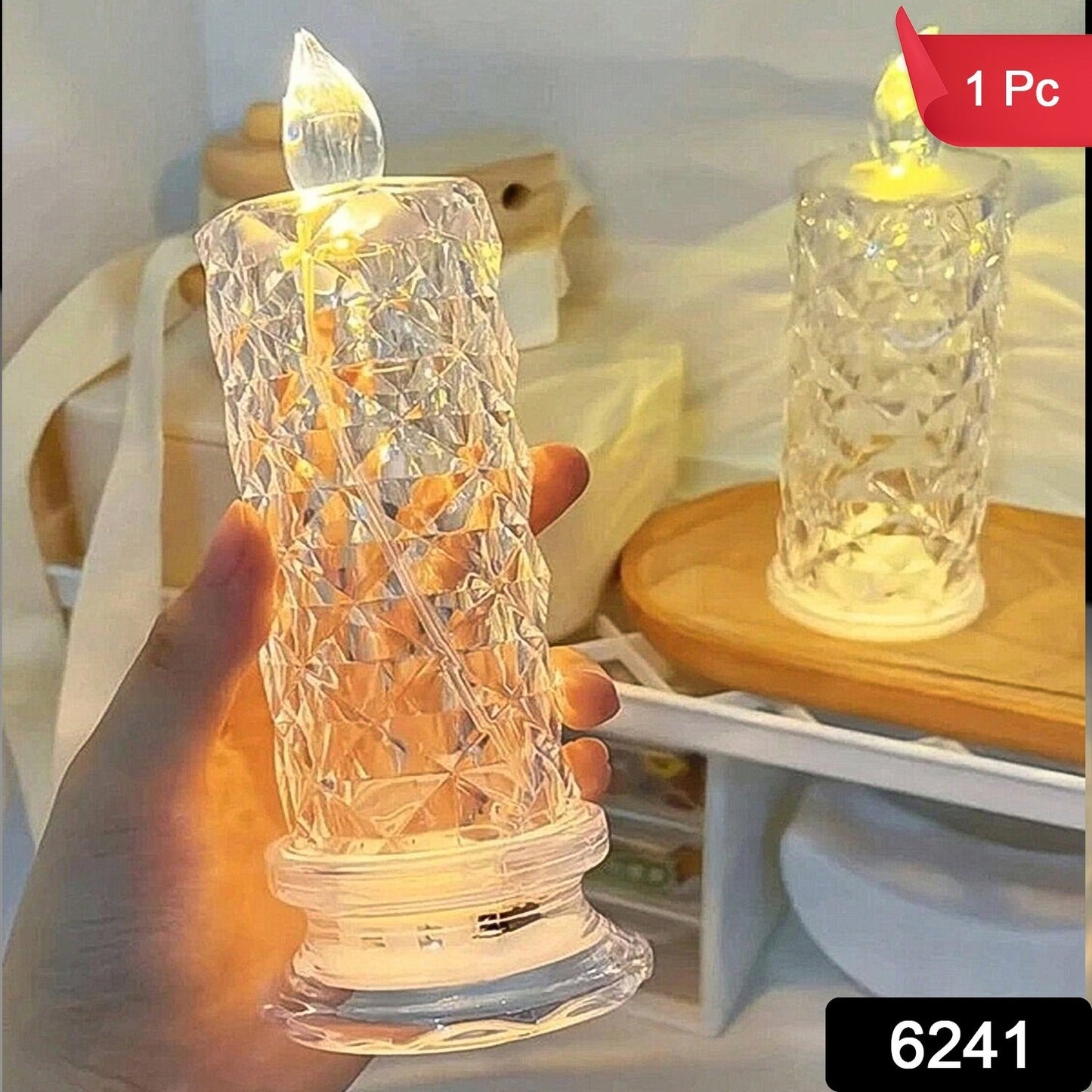 rose crystal candle, LED home décor candle, battery operated candle, glitter candlelight, romantic decoration candle, Diwali candles