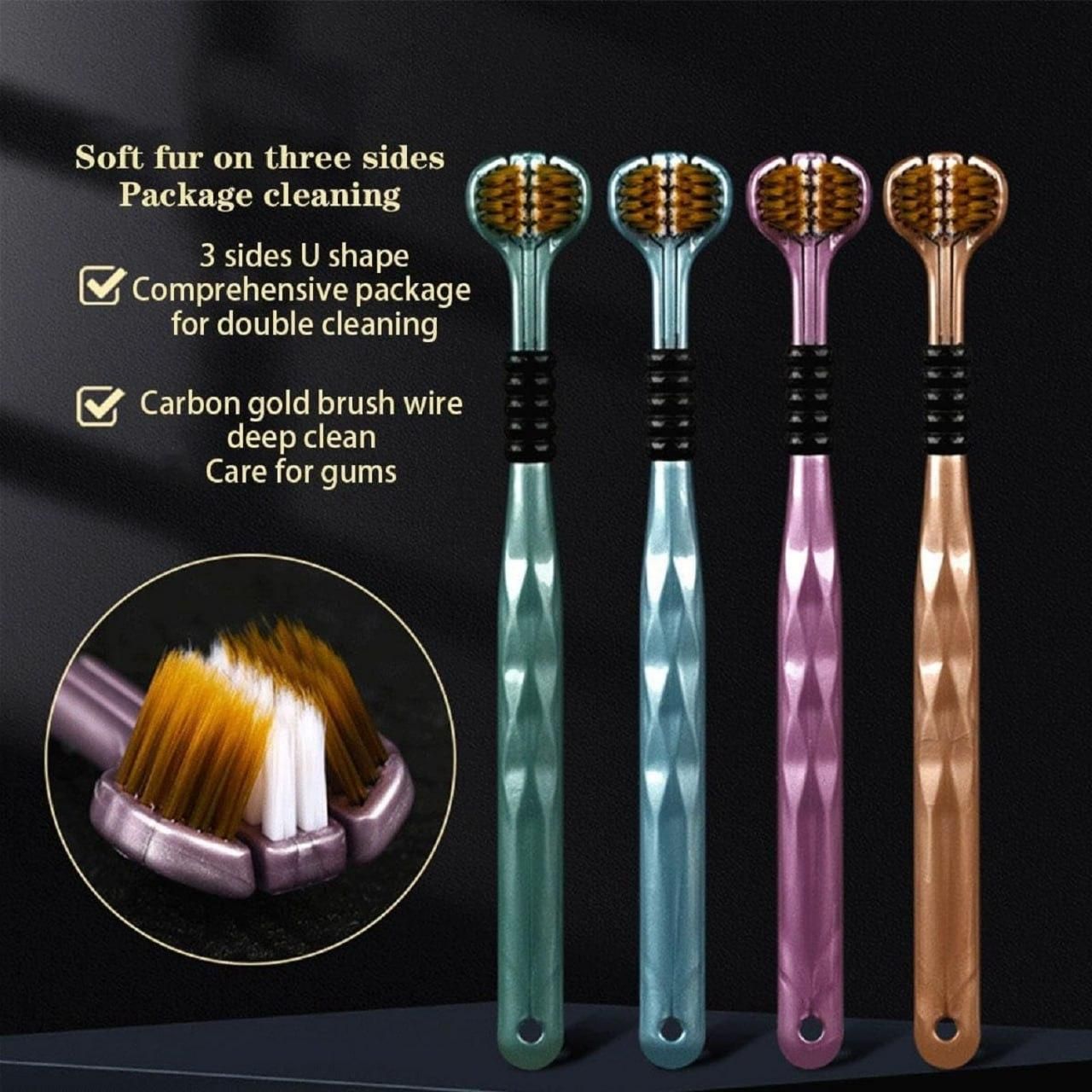 3 sided toothbrush India, triple head toothbrush, deep cleaning toothbrush, soft bristles toothbrush India, toothbrush for sensitive gums, unisex toothbrush pack, toothbrush pack of 4 India, best toothbrush for deep cleaning, 3 sided soft toothbrush, oral care toothbrush India
