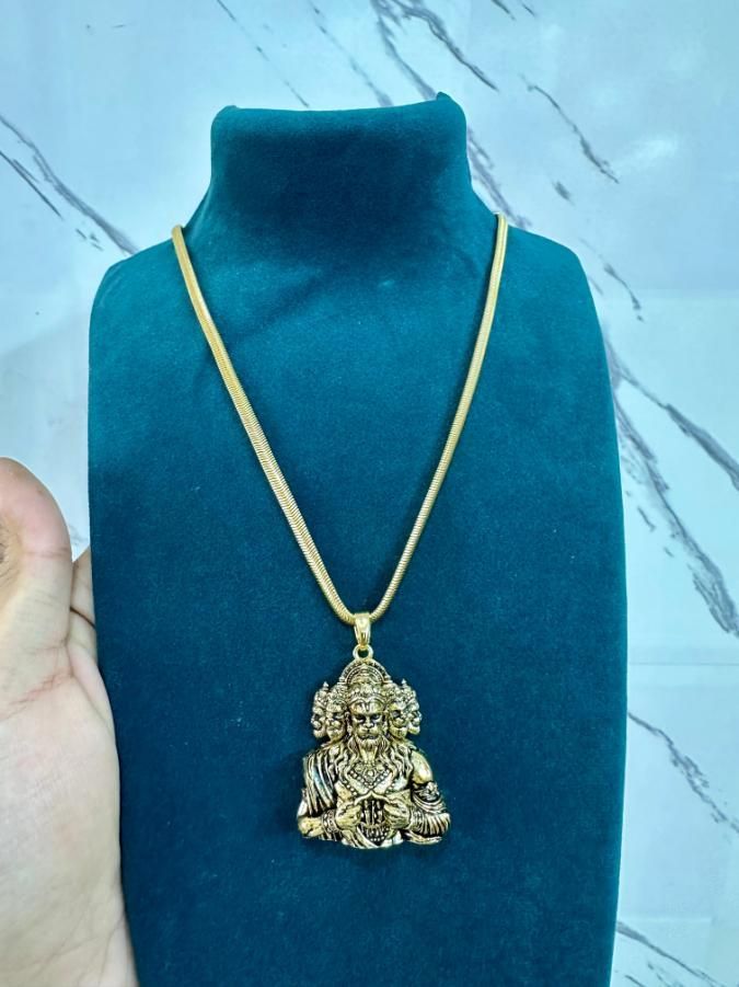 panchmukhi hanuman pendant, hanuman pendant gold chain, hanuman locket for men, gold chain with pendant men, alloy hanuman pendant, spiritual pendant men, hanuman ji necklace, golden chain for men, hanuman gold plated pendant, snake design chain men