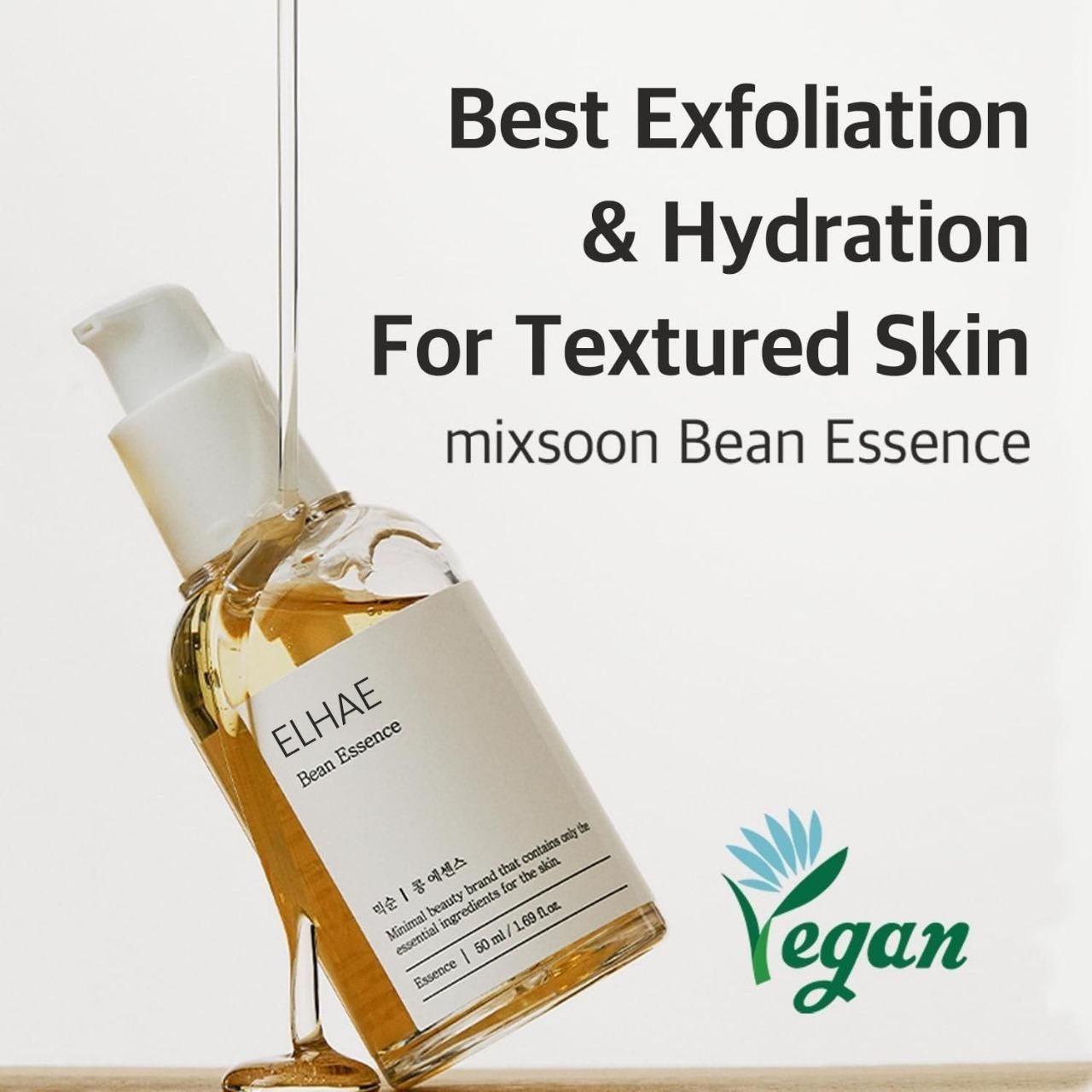 Natural exfoliating serum for glowing skin, Bean Essence dark spot remover serum, Serum for glowing face and smooth skin, Lightweight liquid serum with natural ingredients, Bean Essence facial serum top view,