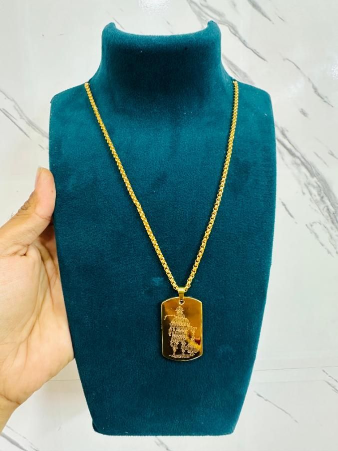 Hanuman Chalisa pendant with chain for men gold plated,
