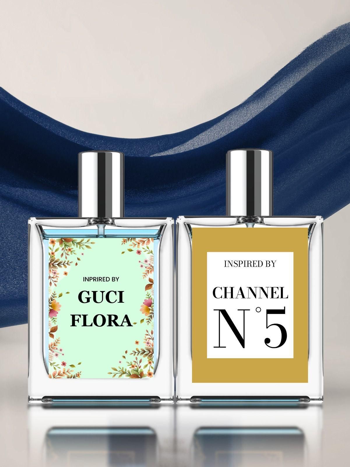 Inspired by Gucci Flora and Chanel No.5 perfume for women India, long-lasting floral and musky perfume combo, designer-inspired perfume pack of 2 for women, women’s Eau De Parfum set with floral and woody notes, affordable Gucci Flora Chanel No.5 dupe perfume, premium long-lasting perfume for women in India, 50ml designer perfume combo pack online, best floral and musky fragrance for ladies, top-rated women’s perfume set in India, luxury fragrance combo for gifting women