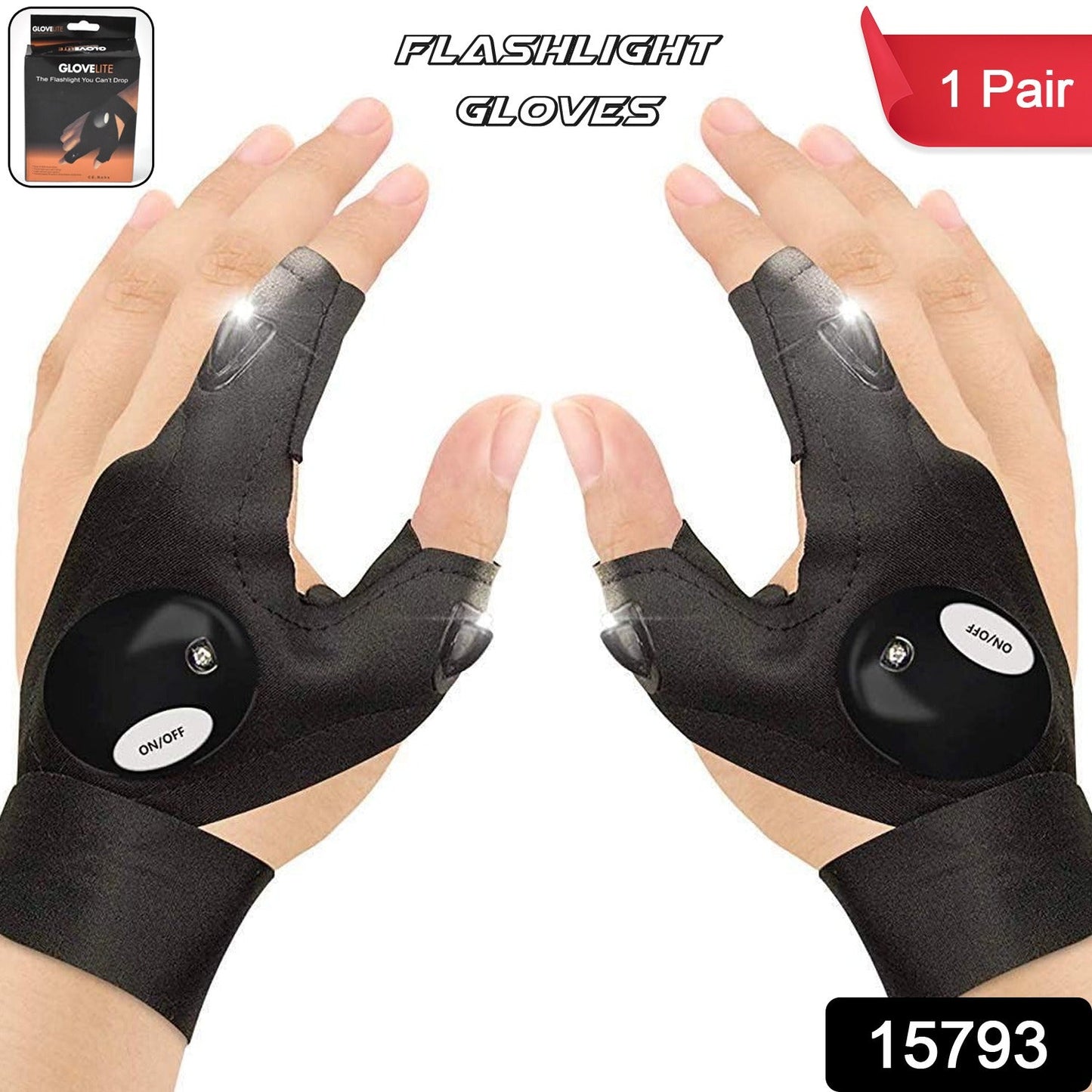 1 pair of LED gloves with rechargeable battery, flashlight gloves for camping and repair,