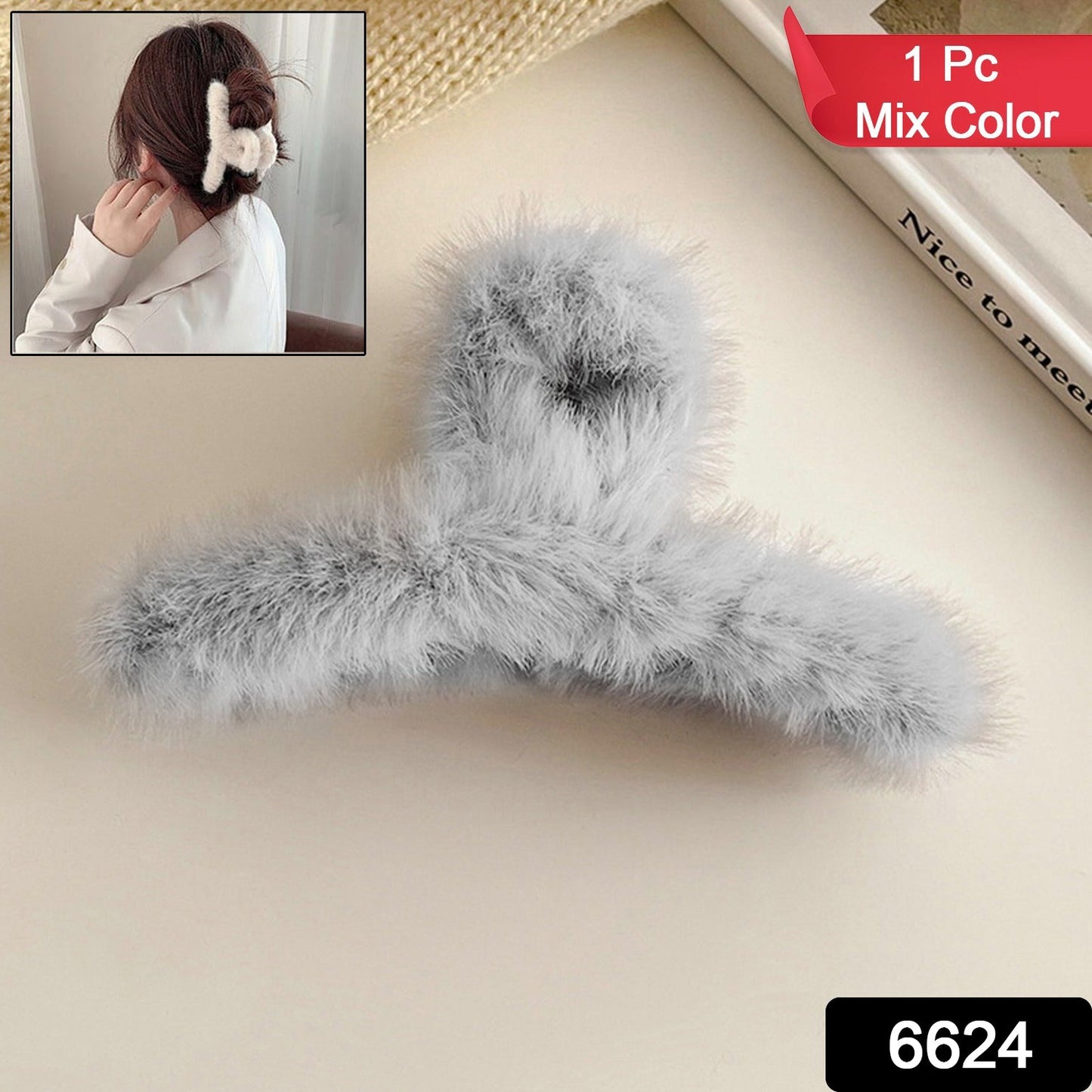 large plush fluffy hair claw clip in mix colors, 2 piece soft fur hair clips for women, stylish fuzzy hair claw set for girls, oversized fluffy claw clip for thick hair,