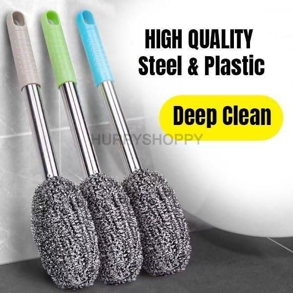 multipurpose toilet brush for bathroom kitchen and floor, toilet brush scrubber for bottle and jar type corners, long handle toilet brush for hard-to-reach toilet areas, heavy-duty toilet cleaning tool for hygienic bathroom, best steel toilet cleaning brush with plastic head, toilet brush for Indian commode and bathroom cleaning
