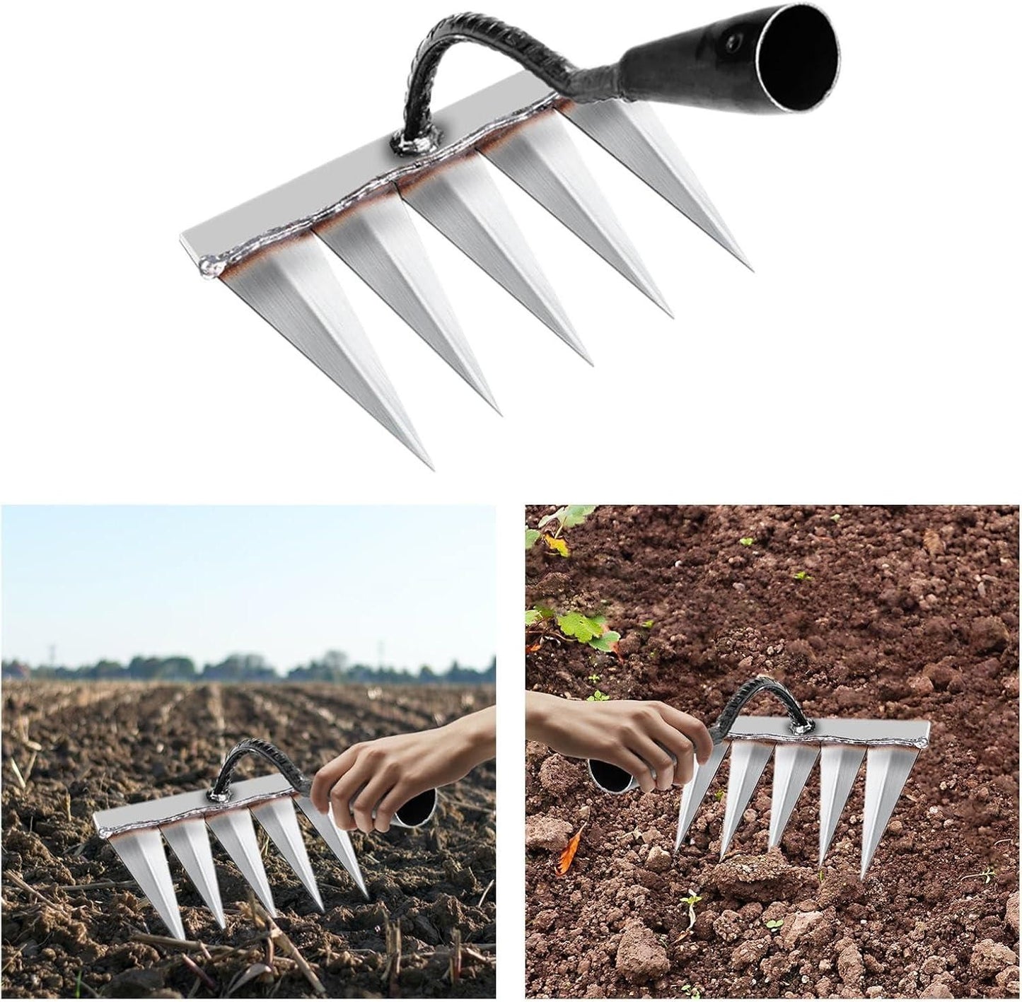 5 teeth carbon steel garden weeding tool hand rake for soil loosening weeding and cultivation, best garden weeding hand tool in India for home gardening, carbon steel hand rake for loosening soil and removing weeds, durable hand garden rake for digging and soil preparation, rustproof carbon steel garden cultivator tool with ergonomic handle,