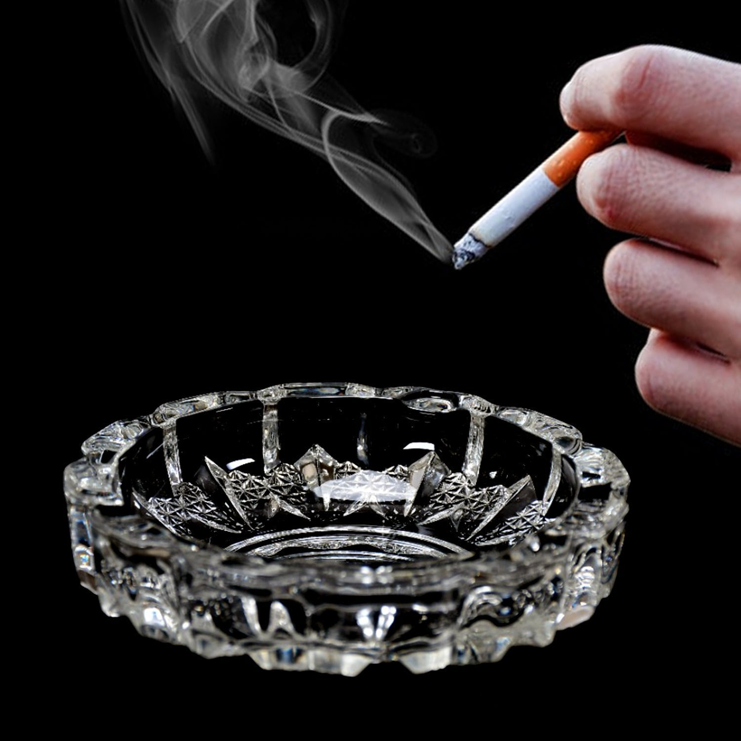 fancy ashtray for home, stylish smoking ashtray, crystal glass table ashtray, premium designer ashtray, ashtray for gift, office desk ashtray, modern home decor ashtray, luxury cigar accessories India, home smoking essentials, crystal finish ashtray