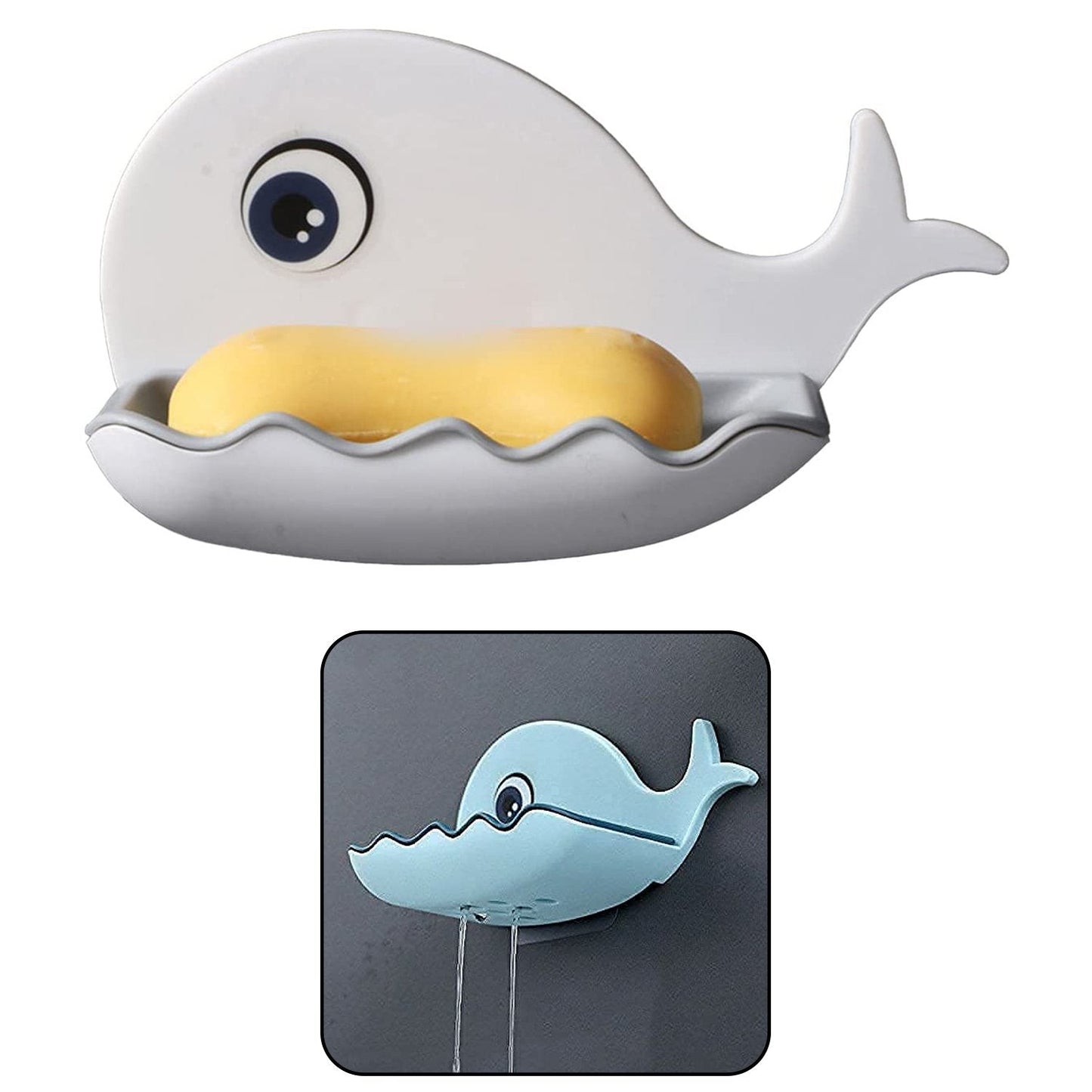 Fish-shaped soap dish holder, wall-mounted and waterproof, suitable for bar soap, comes in a pack of 2, plastic soap dish, wall mounted soap case, fish design soap stand, bathroom soap holder, kitchen soap tray, self drain soap case, waterproof soap box
