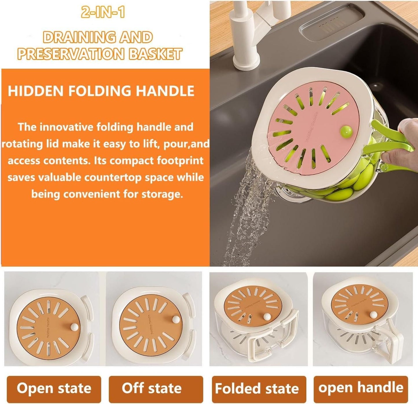 multifunctional kitchen washing and draining bowl, fruit drain basket for kitchen use, 2 in 1 multifunctional strainer basket for fruits, kitchen washing and draining basket with lid, fruit and vegetable washing basket multifunctional