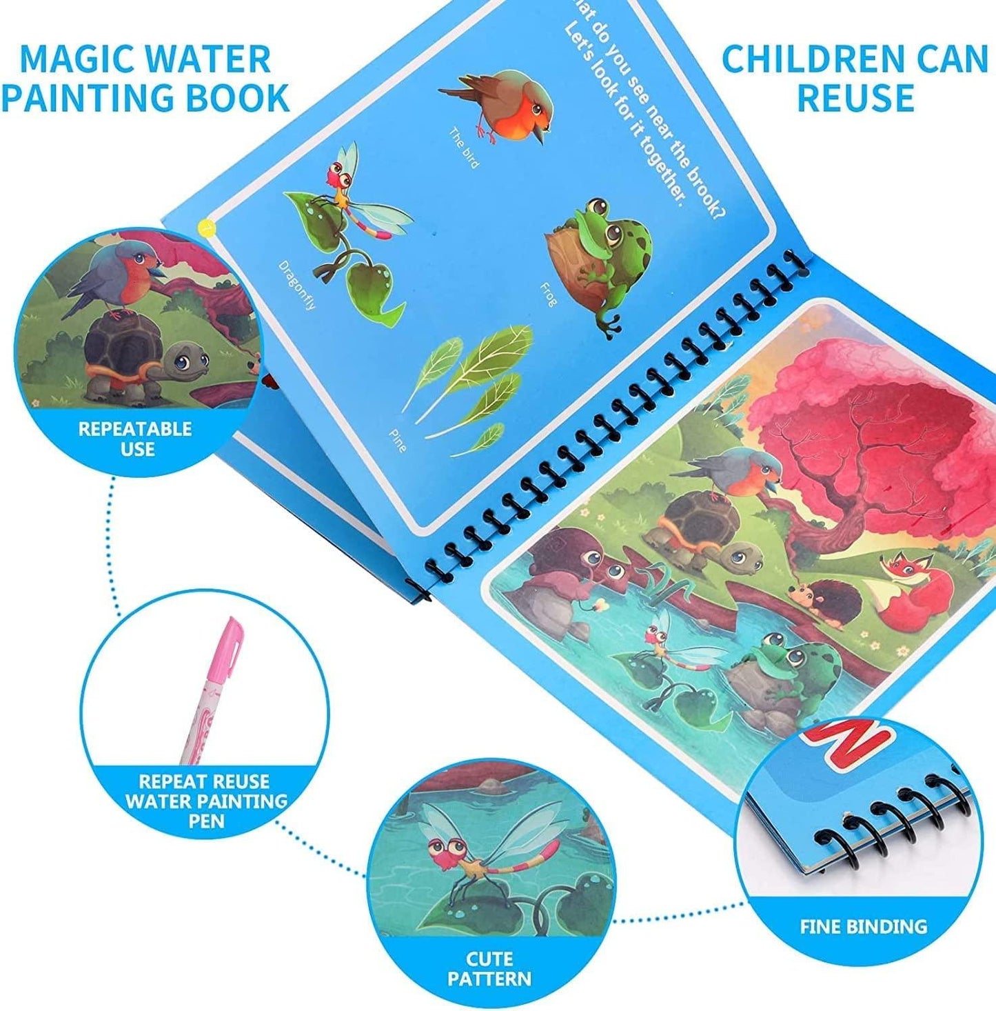 magic water coloring book, reusable coloring book for kids, mess-free coloring book, quick dry coloring book, educational coloring book, kids reusable coloring book, magic water drawing book, mess-free kids coloring book, reusable magic coloring book, kids educational coloring book